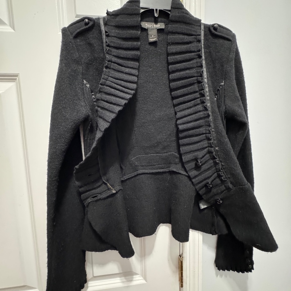 White House Black Market size small black wool sweater cardigan jacket - Picture 4 of 7